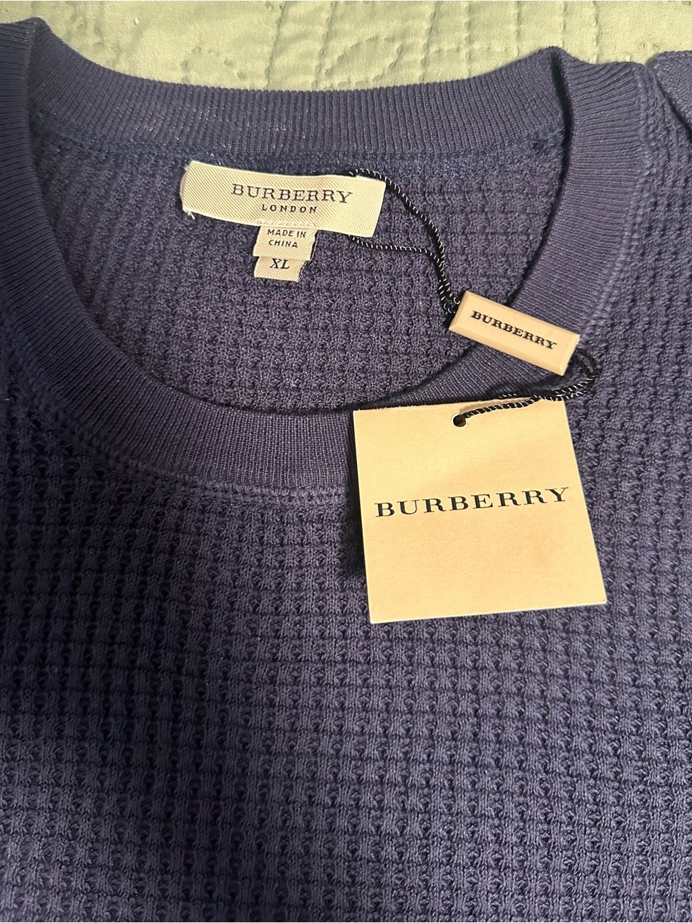 Burberry Men's Crewneck Waffle-Knit Sweater - Deep Navy